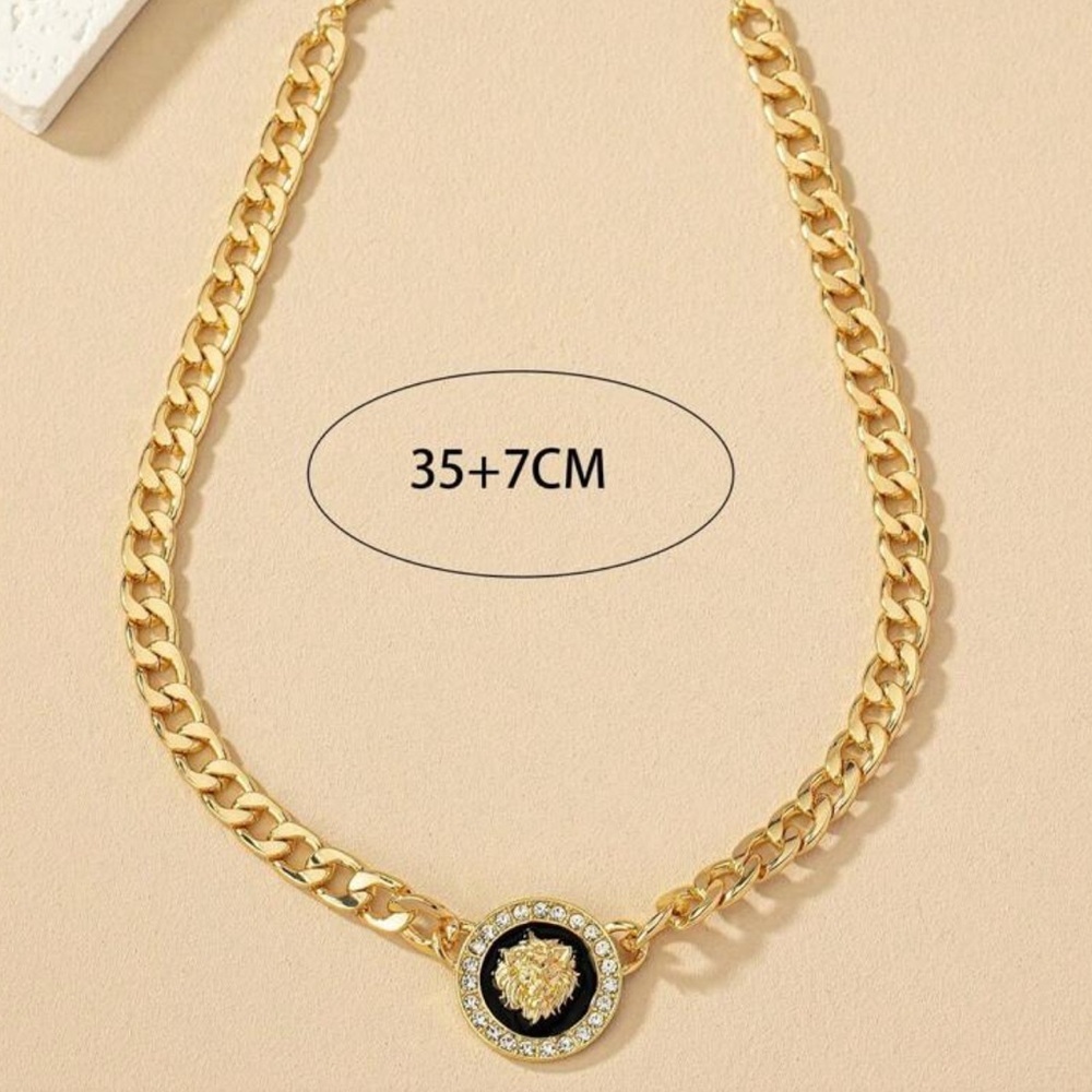 Gold Shiny Lion Head Pendant Choker Necklace - Picture 5 of 5